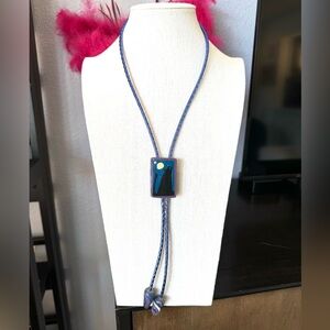 Vintage Artisan Wolf Clay Bolo Tie Necklace